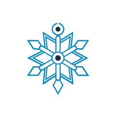 Decorative blue snowflake hanging design on transparent background