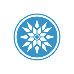 Blue circle with a white starburst design on transparent background