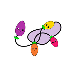 Cartoon christmas lights with cute faces on transparent background