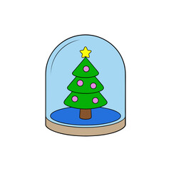 Christmas tree snow globe with star decor on transparent background