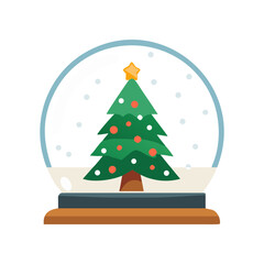 Christmas tree in a snow globe illustration on transparent background