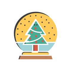 Christmas tree inside a snow globe design on transparent background