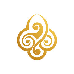 Golden swirls ornate decorative element on transparent background