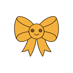 A cartoon gold bow with a smiling face on transparent background