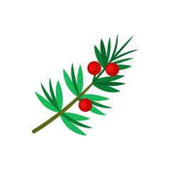 Illustration of branch with red berries on transparent background