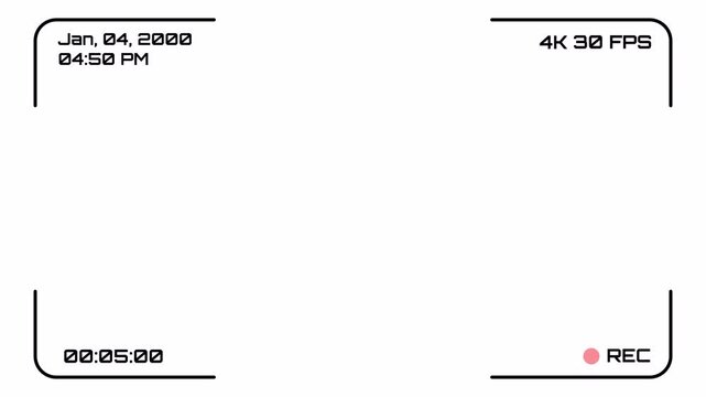 Video Camera Recorder Screen Overlay HUD Interface with Running Time Code, Transparent Background