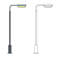 Street Light Pole Vector. Modern Outdoor Lamp Post Illustration in Color and Outline