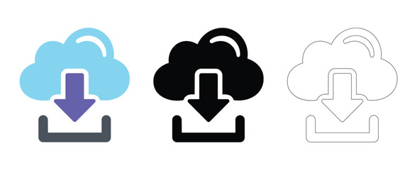 Cloud Download Icon Vector Set &ndash; Color, Solid, and Outline Cloud Storage Symbols