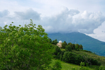 Astronomical observatory in the Pyrenees, Catalonia, Spain. Mountain landscape.
