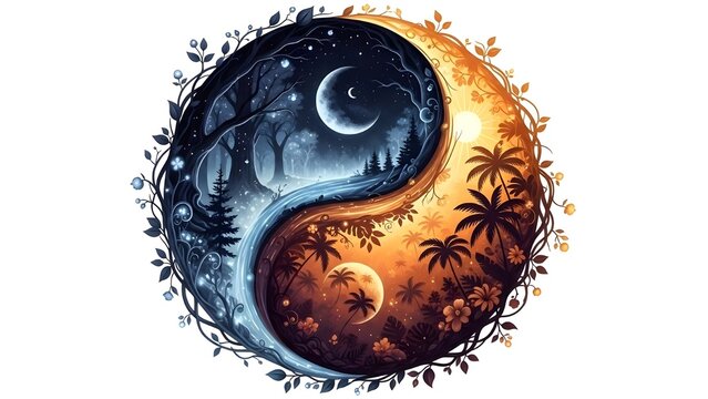 Equilibrio armonioso: un mundo vegetal lleno de color yin-yang IA generativa
