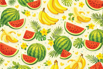 TropicalWatermelonBananaSeamlessPattern