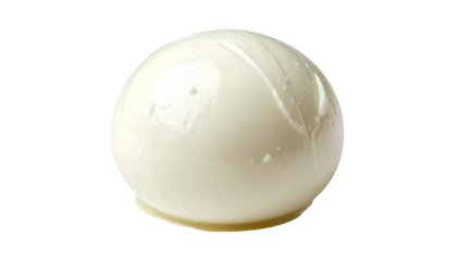 Fresh, creamy white ball of soft, slightly textured cheese on a black background