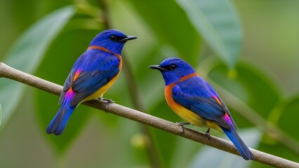 Obraz premium Dos jóvenes martines pescadores enanos orientales, Chiplun, Maharashtra, India.