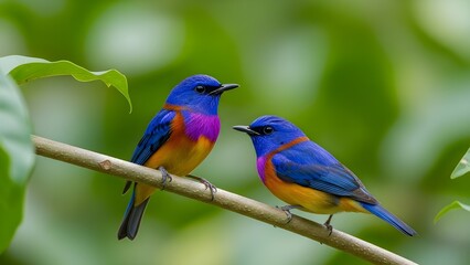 Obraz premium Dos jóvenes martines pescadores enanos orientales, Chiplun, Maharashtra, India.