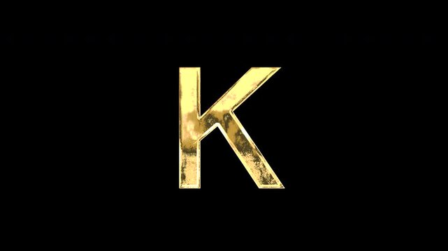 Gold Greek lowercase alphabet &ldquo;&kappa;&rdquo;, light reflecting and patterns shifting, alpha channel