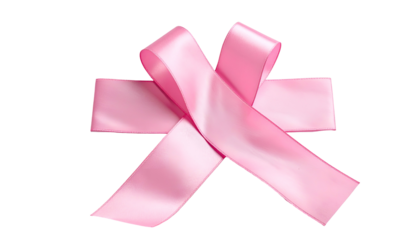 Close-up of a pink satin ribbon folded into a classic awareness symbol, isolated on black
