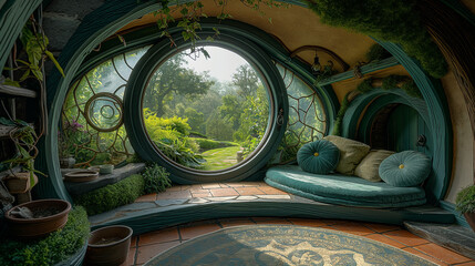 Open door of dwarf house from interior