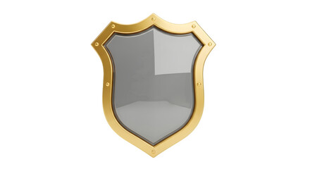 Ornate golden shield emblem with a gray center heraldic design isolated on transparent background