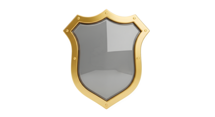 Ornate golden shield emblem with a gray center heraldic design isolated on transparent background