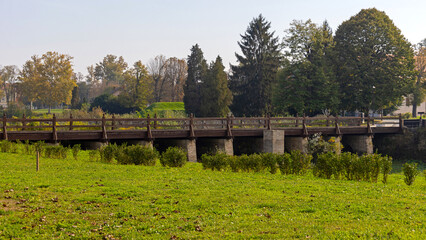 Wooden Bridge Way to Fortress Historic Landmark in Slavonski Brod Croatia at Autumn Day Travel