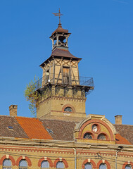 Abandon Historic Building Fire Station Tower Landmark in Slavonski Brod Croatia at Sunny Autumn Day