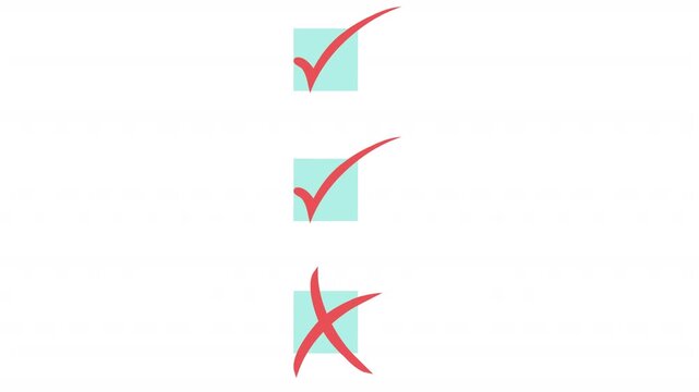 Checkmark and cross icons. Selection confirmation animation, alpha channel. Cartoon