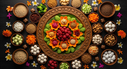 Chinese or Lunar New Year food are served with different kinds. ai generative