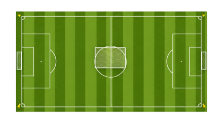 Aerial view of a soccer field with goalposts isolated on transparent background