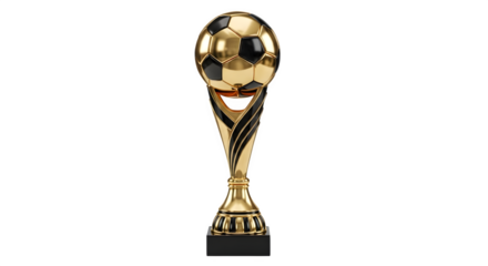 Golden trophy with a human face design isolated on transparent background