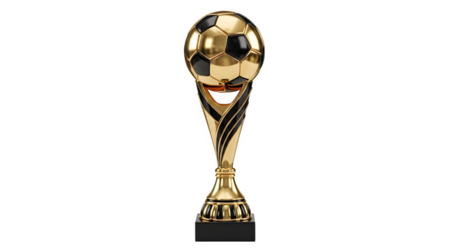 Golden trophy with a human face design isolated on transparent background - Powered by Adobe