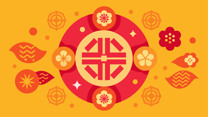 Vibrant chinese symbol with floral surroundings © ROKEY