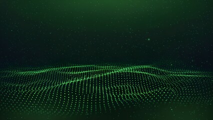 Abstract Green Digital Dot Wave Background. Matrix Data Flow and Technology Network