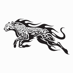 Fototapeta premium Fire Leopard Illustration Logo Vector Isolated on White Background