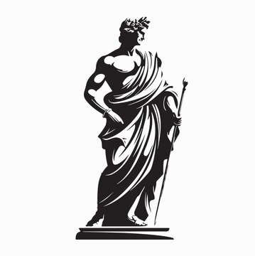 A majestic Statue of a Roman God Depicting Strength and Power Silhouette Vector