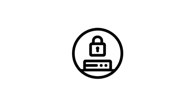 Cybersecurity concept icon with padlock protecting a server or network device, representing data security and privacy.