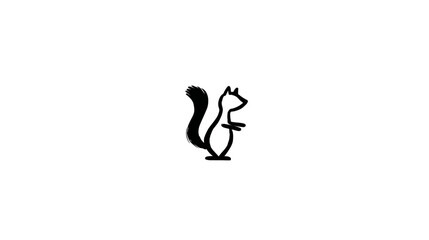 Minimalist black squirrel silhouette standing upright on its hind legs, simple woodland animal design, isolated on white.