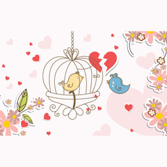 brids with flower background vector