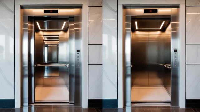 modern elevator with opened and closed doors video