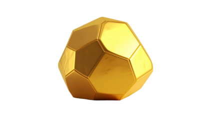 Gleaming golden geometric solid, multifaceted, with highlights on black background