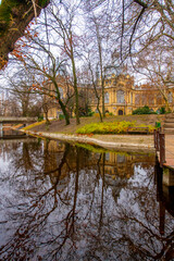 Fototapeta premium Vajdahunyad Castle with waterfront in Budapest at christmas time. Amazing Reflection.