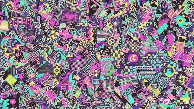 Abstract colorful pattern creating vibrant, dynamic, and chaotic design.