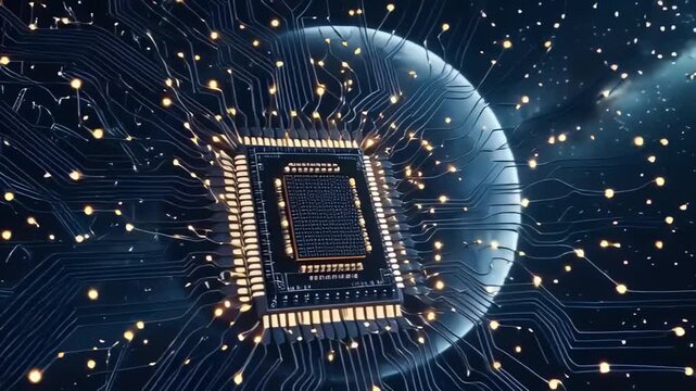 Cyber Moon, Fusion of Cosmos and Circuitry. Video Generative AI.