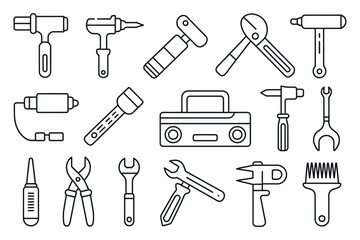 Obraz premium A collection of various tools and equipment laid out on a white background.