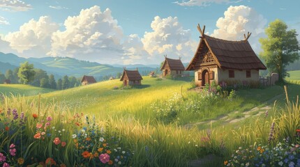 Fototapeta premium Vibrant Textured Landscape Painting for Home and Office Decor