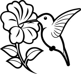 Fototapeta premium SVG vector illustration of a hummingbird and flowers.Floral Frame Design with Hummingbird Illustration