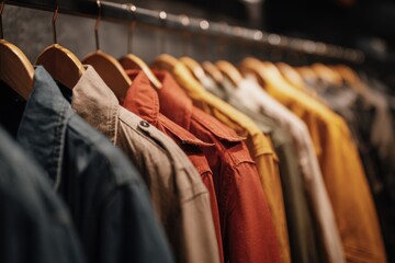 Stylish jackets displayed in an organized manner showcasing a variety of colors and styles for an afternoon shopping experience
