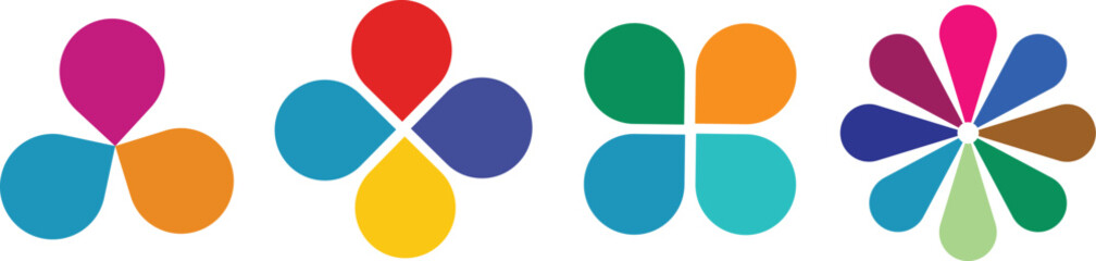 Colorful flower pie chart infographic with 1 to 12 equal segments. Floral pie charts divided on equal parts in leaf shapes isolated on Transparent background
