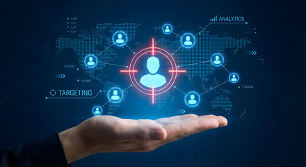 hand holding digital target audience concept