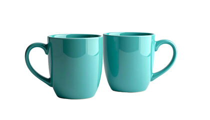 Two teal ceramic mugs, side-by-side, against a black backdrop, well-lit