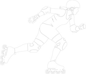 Fototapeta premium Roller Derby Athlete Inline Skating Line Art Vector Profile View Woman Rollerblader Outline Drawing